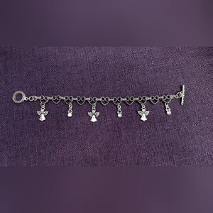 Silver Angel Charm Necklace - Dainty Heart Link Pendant